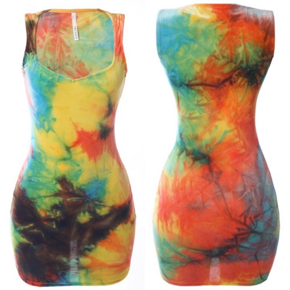 Tie dye velvet bodycon mini dress